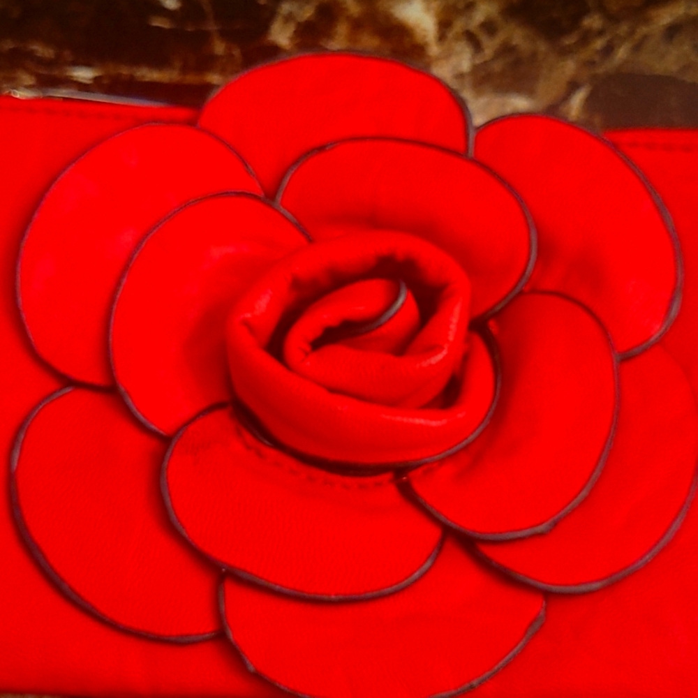 Wristlet purse flower faux leather rustic orange